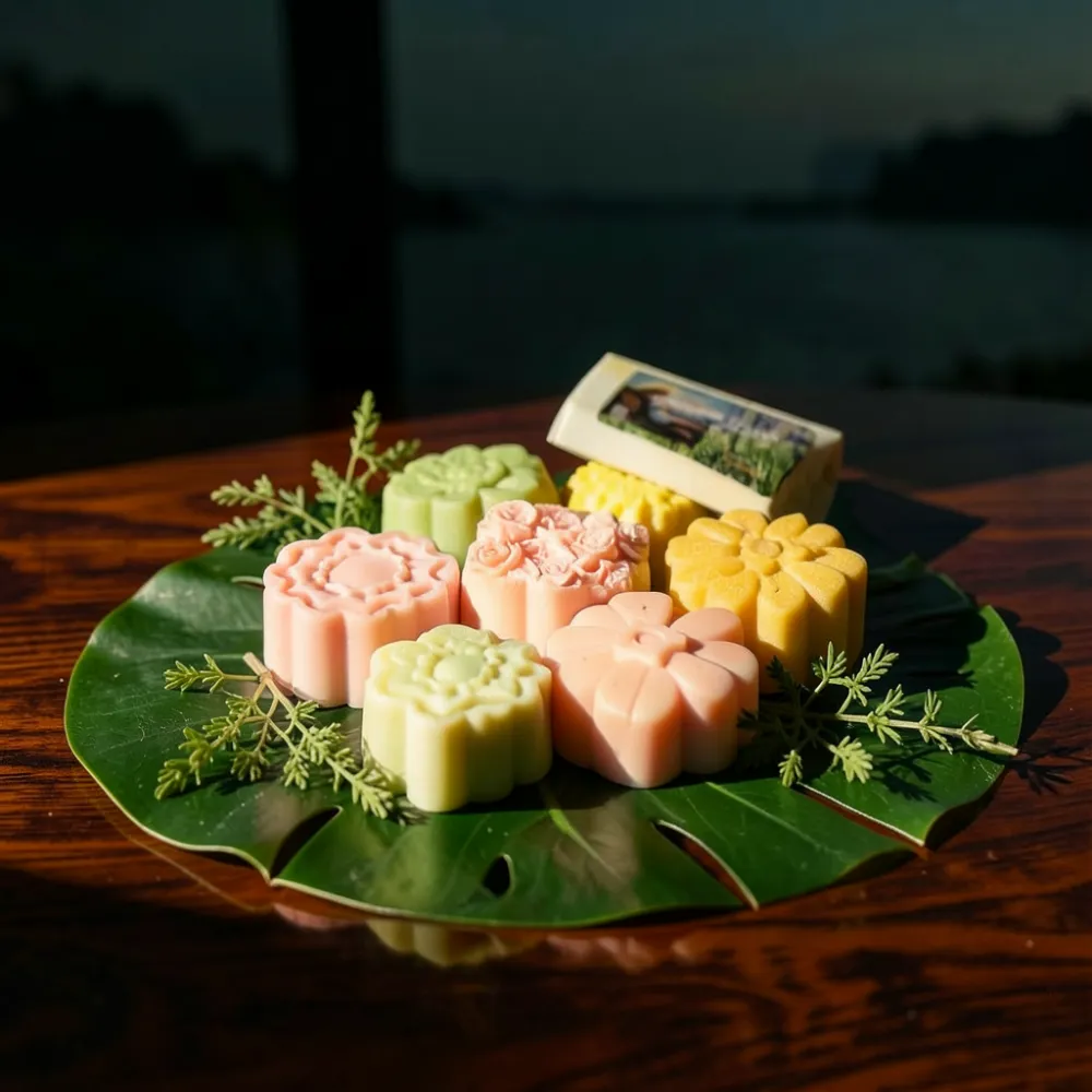 Jabones artesanales con forma de flor sobre un plato